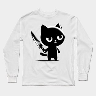 Black cat with knife Long Sleeve T-Shirt